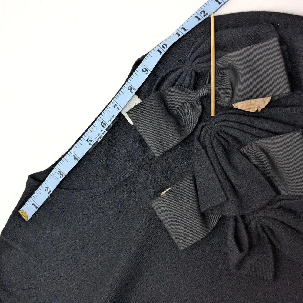 Cashmere Silk Sweater Womens Small Black with Bows Rosette Saks Fifth Ave - Picture 15 of 16